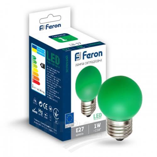 LED.Лампа Feron G45 1W 230V E27 зелена