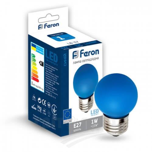 LED.Лампа Feron G45 1W 230V E27 синя