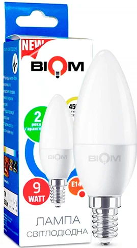 Лампа Biom BT-589 C37  9W 4500K E14 свічка