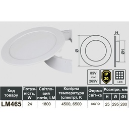 [08499] Панель  ABS  LED Lemanso 24W 1800LM 6500K коло LM\465